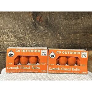 Orange C9 Glazed‎ Bulbs Outdoor Christmas New , VTG  Halloween 2 Pack